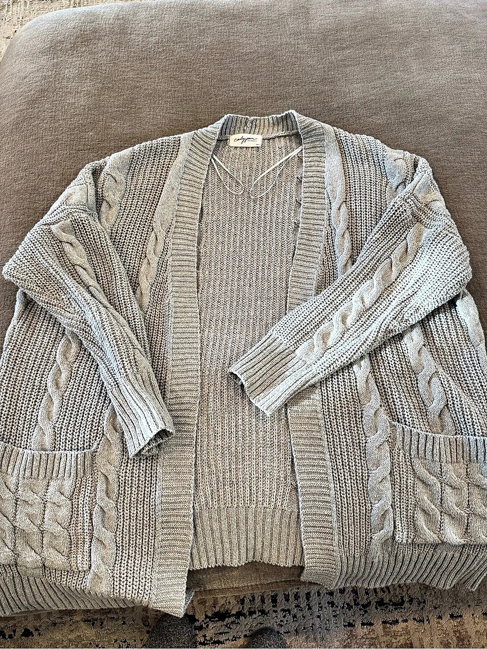 CJLA Cable Knit Cardigan Gray Size Small